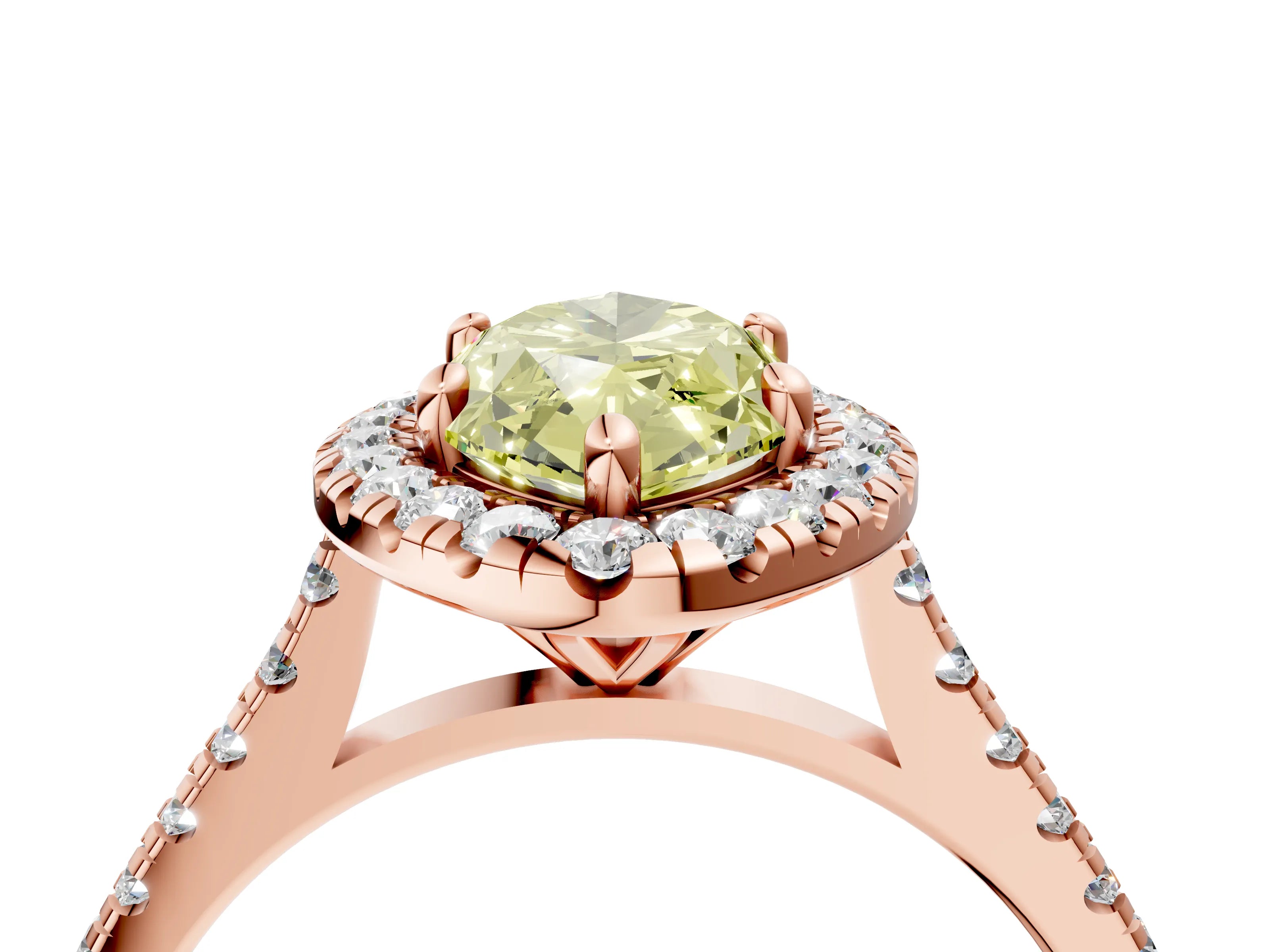 Rose gold Fancy Yellow Marquise Cut Diamond Cushion Halo Ring with Pavé Band_4
