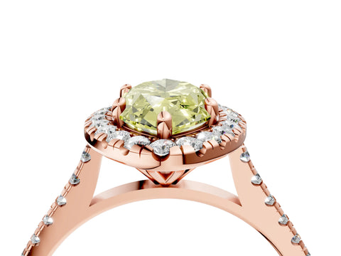 Rose gold Fancy Yellow Marquise Cut Diamond Cushion Halo Ring with Pavé Band_4