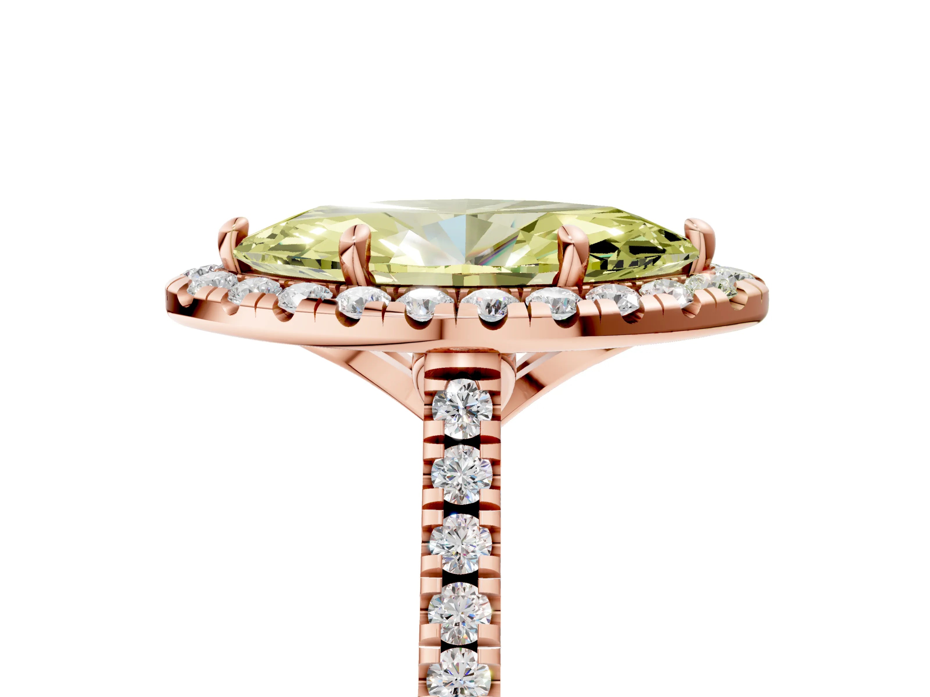 Rose gold Fancy Yellow Marquise Cut Diamond Cushion Halo Ring with Pavé Band_5