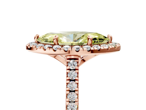 Rose gold Fancy Yellow Marquise Cut Diamond Cushion Halo Ring with Pavé Band_5