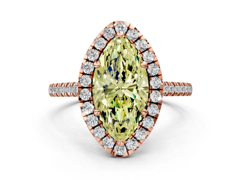 Rose gold Fancy Yellow Marquise Cut Diamond Cushion Halo Ring with Pavé Band