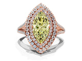 Rose gold Fancy Yellow Marquise Cut Diamond Double Halo Ring with Pavé Band and Prong Setting_21