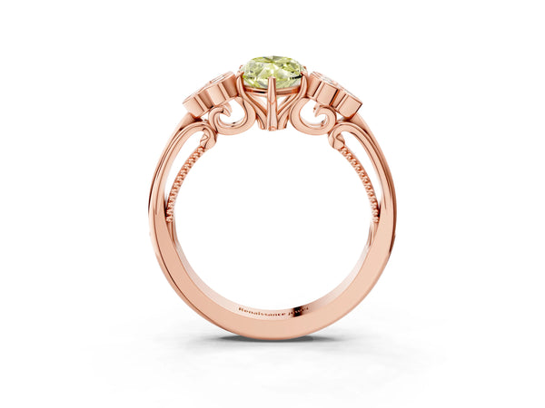 Rose Gold Marquise Engagement Ring Setting for Fancy Yellow Center with Bezel-Set Shoulder Clusters