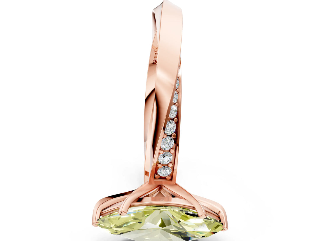 Rose gold Fancy Yellow Marquise Cut Diamond Engagement Ring with Side Stone Accents and Four-Prong Setting_12