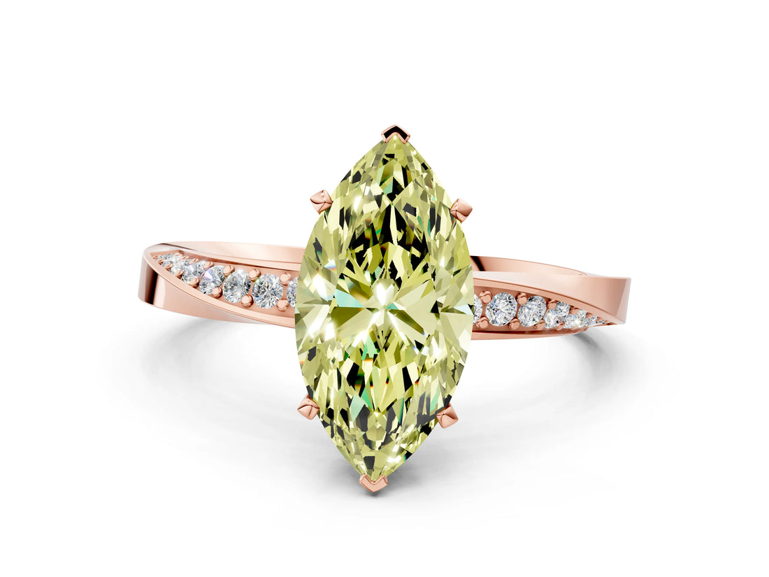 Rose gold Fancy Yellow Marquise Cut Diamond Engagement Ring with Side Stone Accents and Four-Prong Setting_35