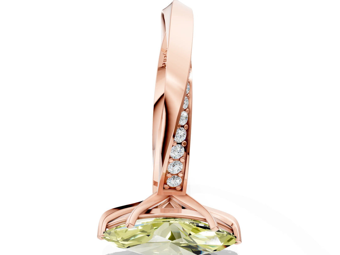 Rose gold Fancy Yellow Marquise Cut Diamond Engagement Ring with Side Stone Accents and Four-Prong Setting_96