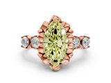 Rose gold Fancy Yellow Marquise  Cut Diamond Floral Halo Engagement Ring with Shared Prong Setting 1