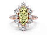 Rose gold Fancy Yellow Marquise  Cut Diamond Floral Halo Pave Band with Prong Setting