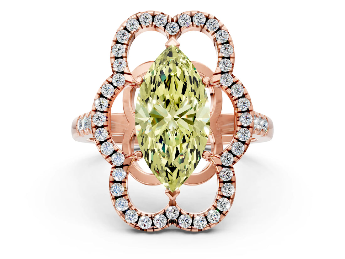 Rose gold Fancy Yellow Marquise Cut Diamond Floral Halo Split Shank Prong Setting Ring_24