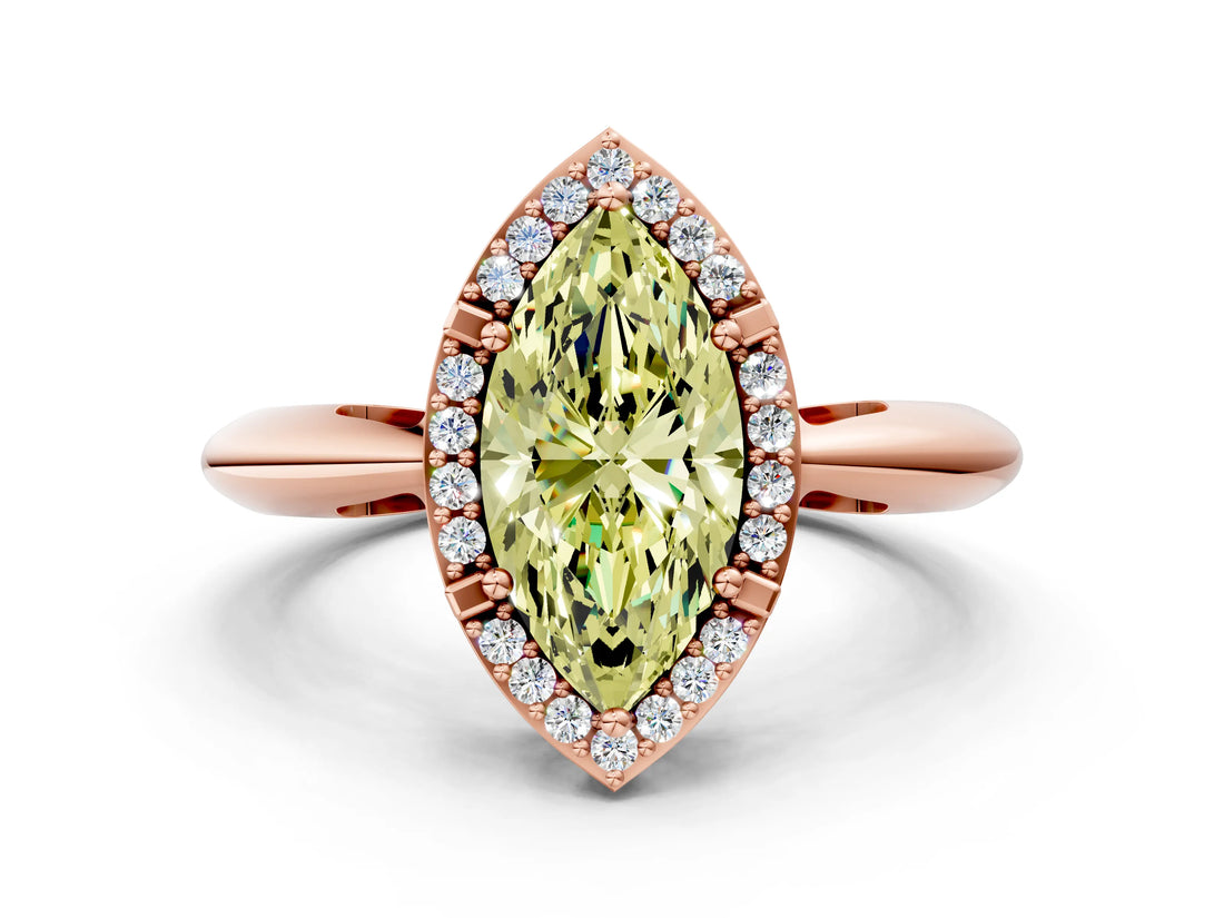 Rose gold Fancy Yellow Marquise  Cut Diamond Halo Engagement Ring with Split Shank and Four-Prong Setting_30