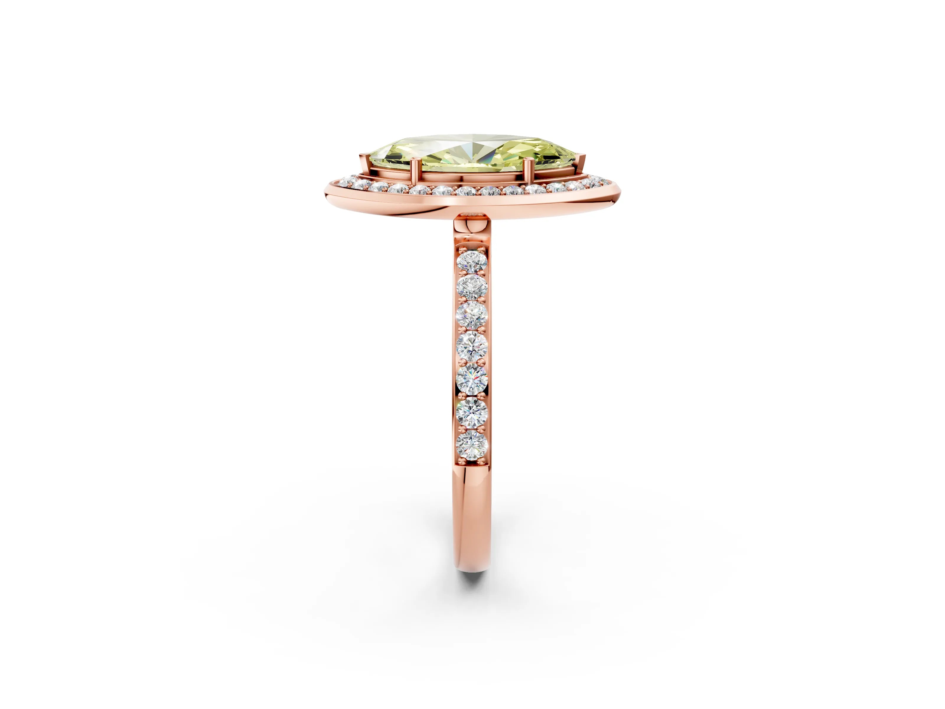 Rose gold Fancy Yellow Marquise Cut Diamond Halo Ring with Bezel Frame and Pavé Band_2