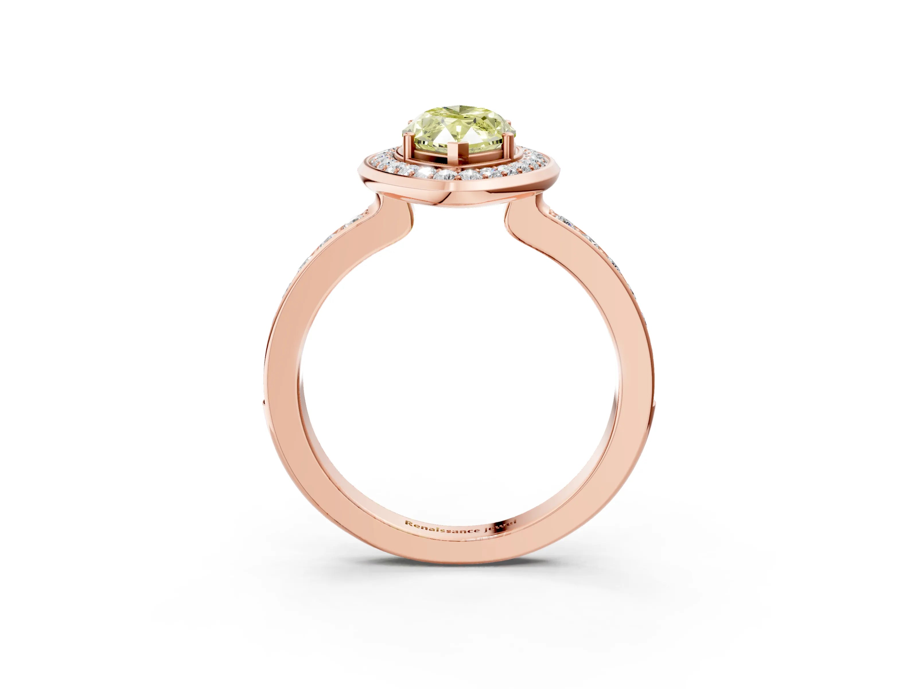 Rose gold Fancy Yellow Marquise Cut Diamond Halo Ring with Bezel Frame and Pavé Band_3