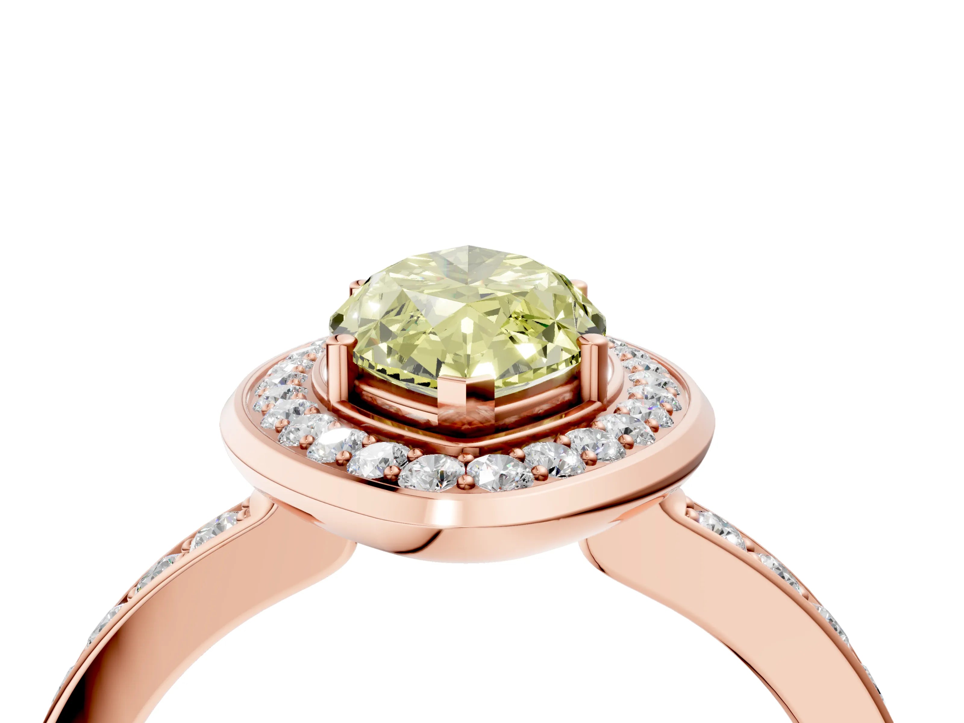 Rose gold Fancy Yellow Marquise Cut Diamond Halo Ring with Bezel Frame and Pavé Band_4