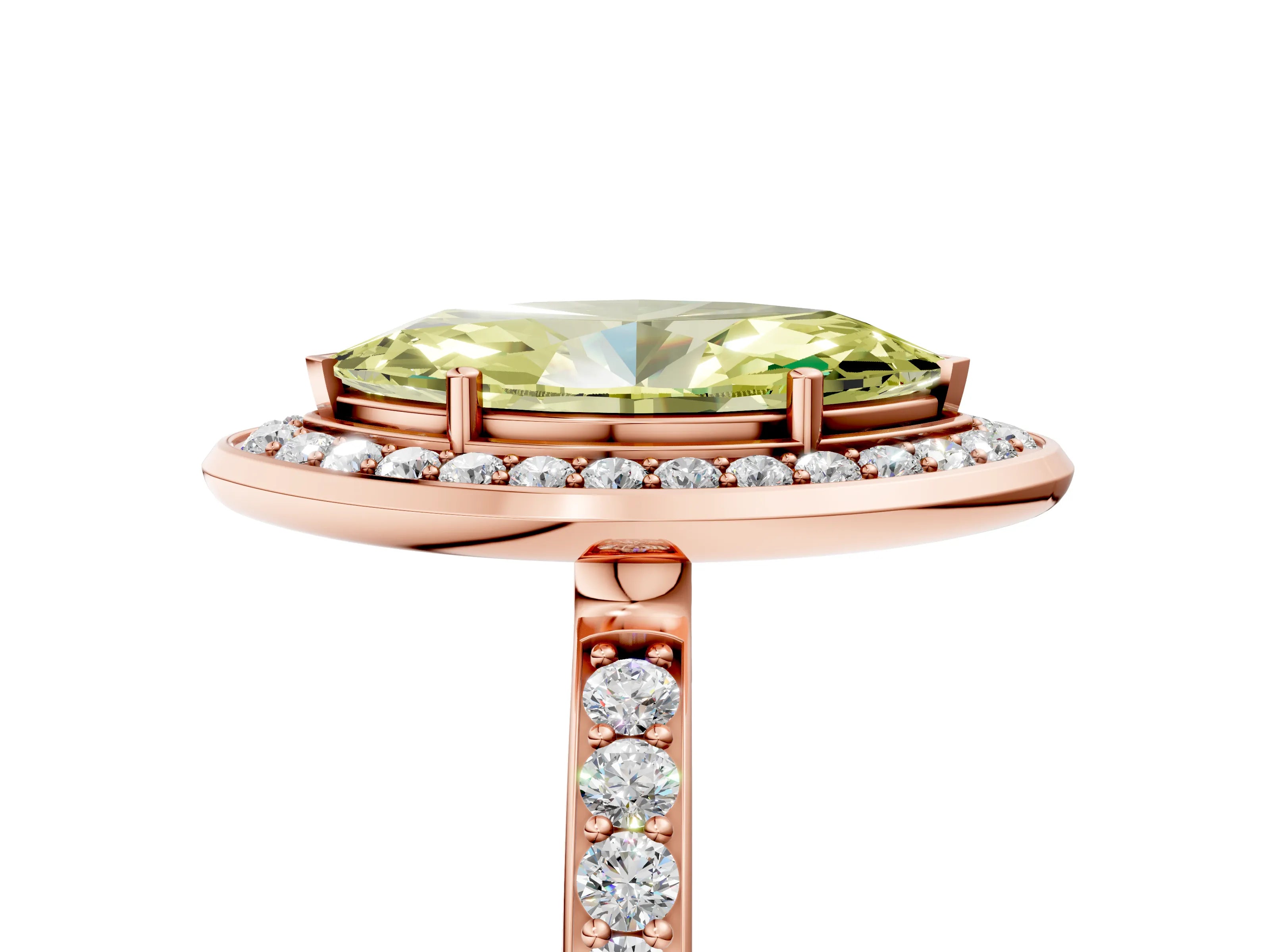 Rose gold Fancy Yellow Marquise Cut Diamond Halo Ring with Bezel Frame and Pavé Band_5