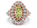 Rose gold Fancy Yellow Marquise Cut Diamond Halo Ring with Pavé Band and Four-Prong Setting_17