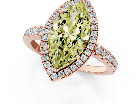 Rose gold Fancy Yellow Marquise Cut Diamond Halo Ring with Pavé Band and Four-Prong Setting_1