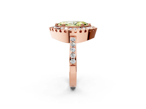 Rose gold Fancy Yellow Marquise Cut Diamond Halo Ring with Pavé Band and Prong Setting_2