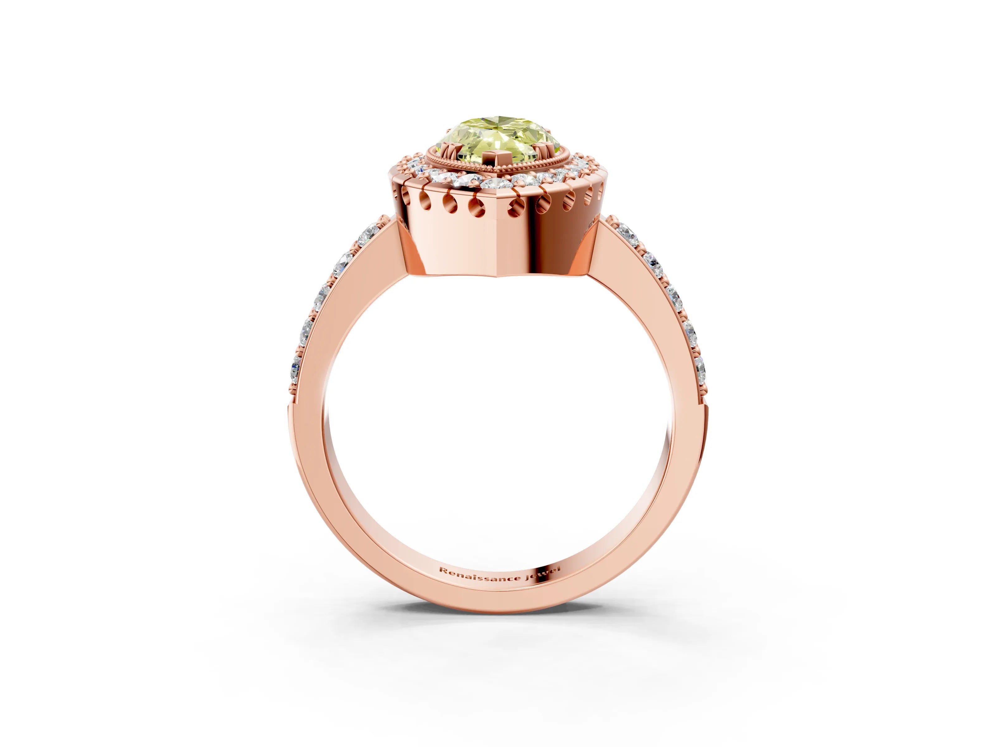 Rose gold Fancy Yellow Marquise Cut Diamond Halo Ring with Pavé Band and Prong Setting_3