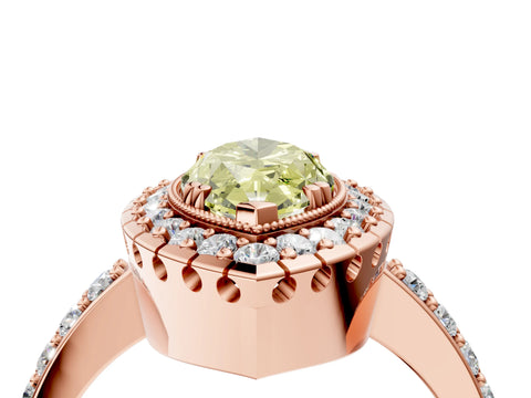 Rose gold Fancy Yellow Marquise Cut Diamond Halo Ring with Pavé Band and Prong Setting_4