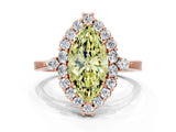 Rose gold Fancy Yellow Marquise Cut Diamond Halo Ring with Pear Side Stones and Prong Setting_16