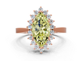 Rose gold Fancy Yellow Marquise  Cut Diamond Halo Ring with Round Brilliant Halo and Solitaire Band