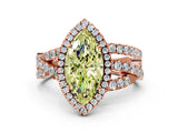 Rose gold Fancy Yellow Marquise Cut Diamond Halo Ring with Round Split Shank and Prong Setting_36