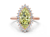 Rose gold Fancy Yellow Marquise  Cut Diamond Halo Ring with Solitaire Band and Prong Setting_29
