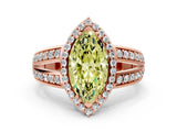 Rose gold Fancy Yellow Marquise Cut Diamond Halo Ring with Split Shank Pavé Band and Four-Prong Setting