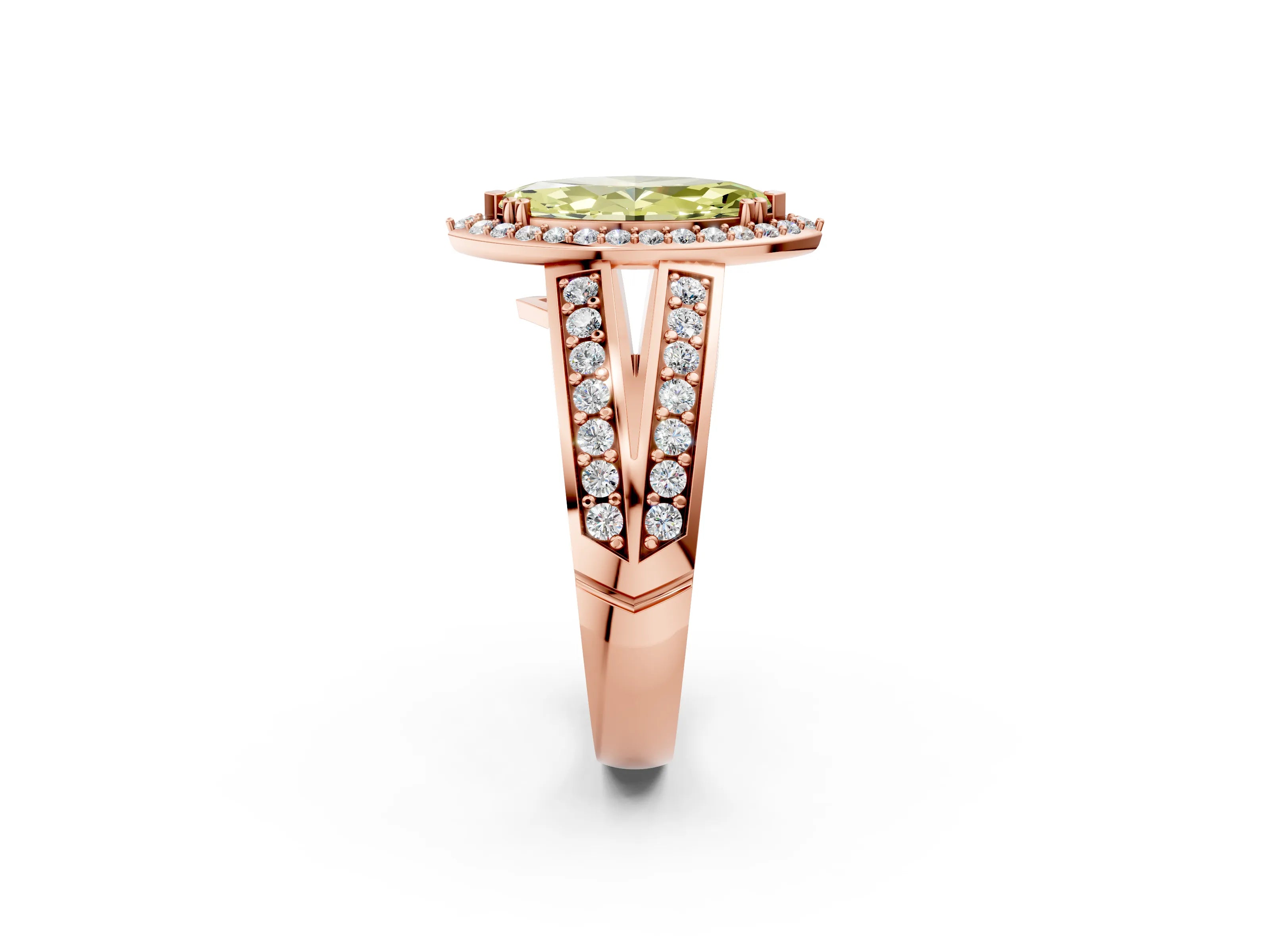 Rose gold Fancy Yellow Marquise Cut Diamond Halo Ring with Split Shank Pavé Band and Four-Prong Setting_2