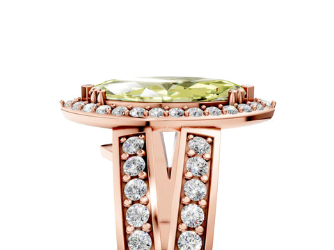 Rose gold Fancy Yellow Marquise Cut Diamond Halo Ring with Split Shank Pavé Band and Four-Prong Setting_5