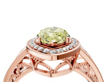 Rose gold Fancy Yellow Marquise Cut Diamond Halo Ring with Split Shank and Bezel Accents and Prong Setting_4