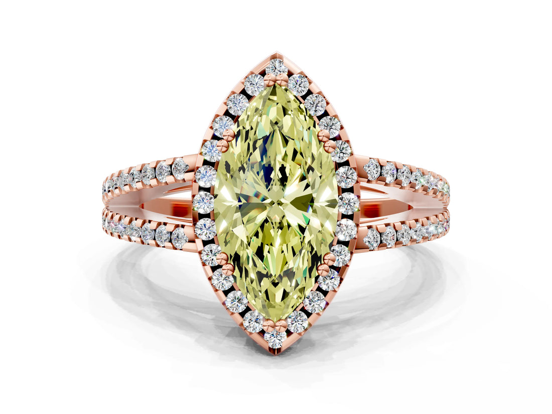 Rose gold Fancy Yellow Marquise Cut Diamond Halo Split Shank Engagement Ring_39