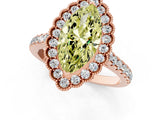 Rose gold Fancy Yellow Marquise  Cut Diamond Milgrain Floral Halo Engagement Ring with Pavé Band_16