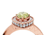 Rose gold Fancy Yellow Marquise Cut Diamond Milgrain Halo Engagement Ring with Round Pavé Band and Prong Setting_16