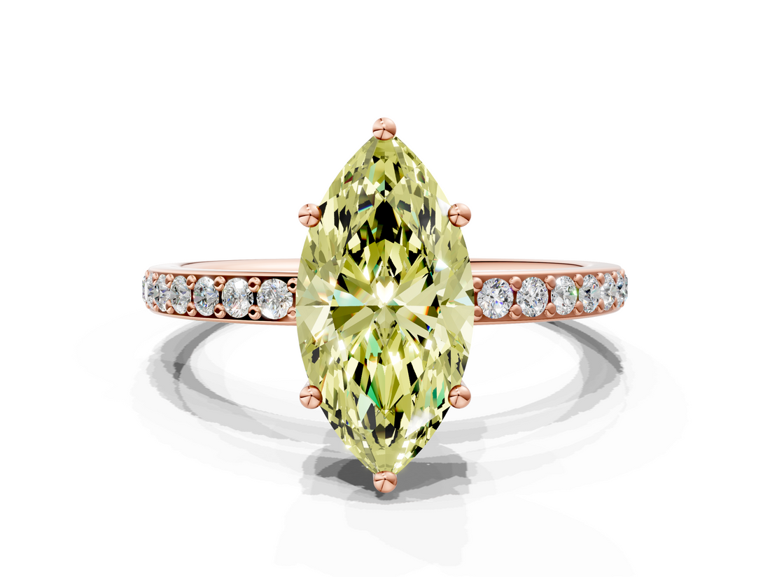 Rose gold Fancy Yellow Marquise  Cut Diamond Pavé Band Ring with Four-Prong Setting