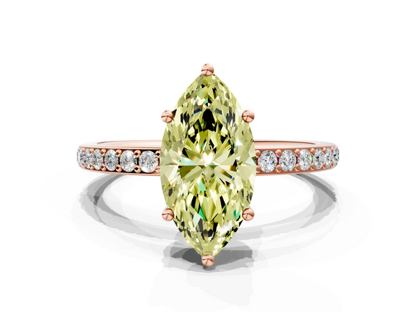 Rose gold Fancy Yellow Marquise  Cut Diamond Pavé Band Ring with Four-Prong Setting