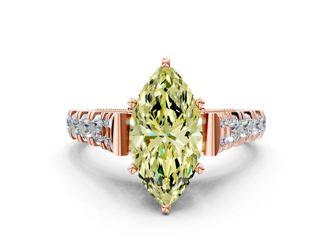 Rose gold Fancy Yellow Marquise  Cut Diamond Pavé Band Solitaire with Four-Prong Setting_15