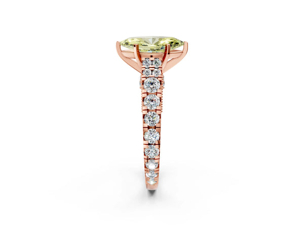 Rose gold Fancy Yellow Marquise Cut Diamond Classic Solitaire Ring with Pavé Band and Four-Prong Setting