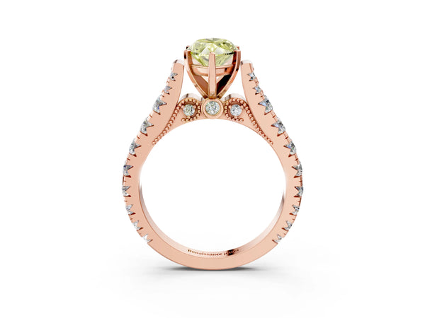 Rose gold Fancy Yellow Marquise Cut Diamond Classic Solitaire Ring with Pavé Band and Four-Prong Setting