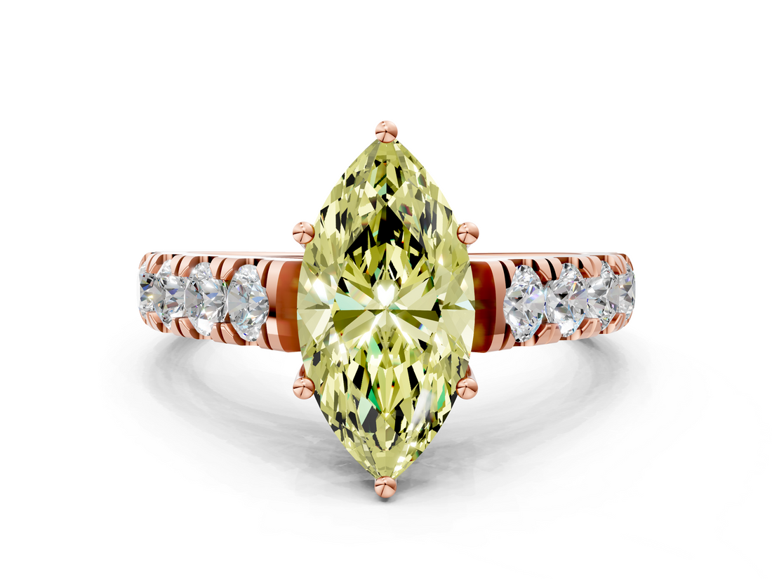 Rose gold Fancy Yellow Marquise  Cut Diamond Pavé Band Solitaire with Four-Prong Setting_3