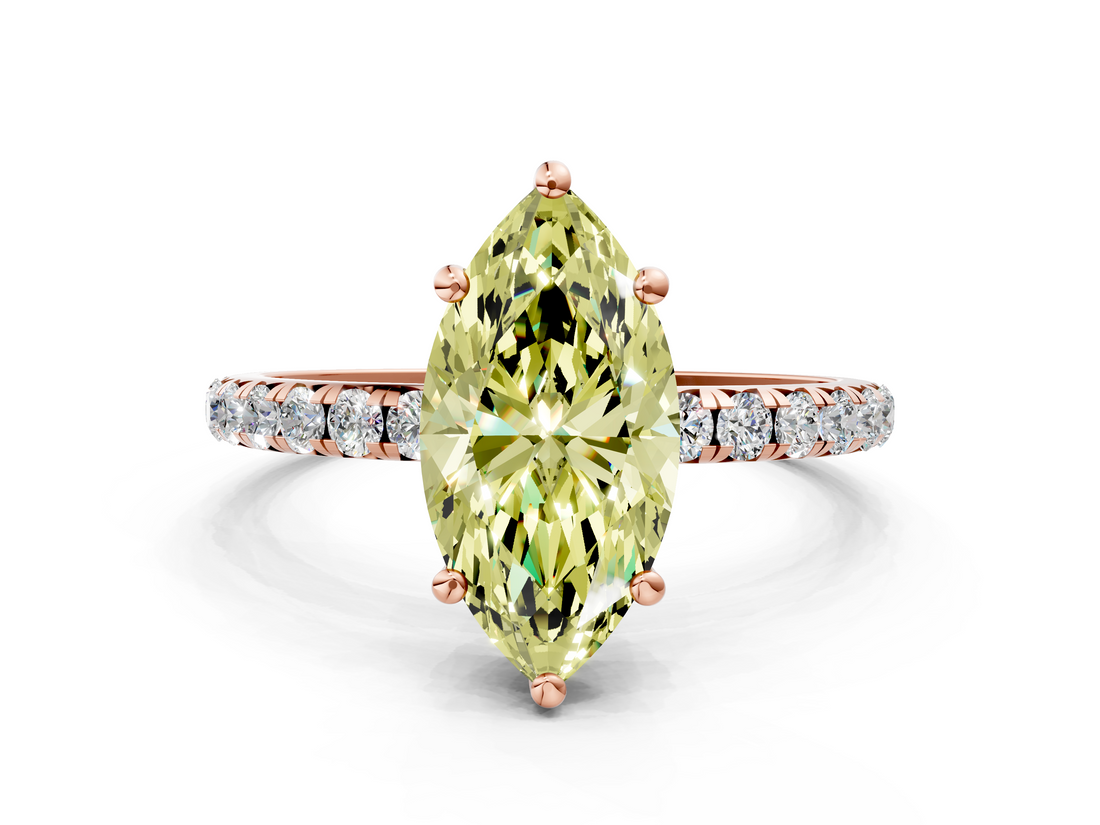 Rose gold Fancy Yellow Marquise  Cut Diamond Pavé Band Solitaire with Four-Prong Setting_3