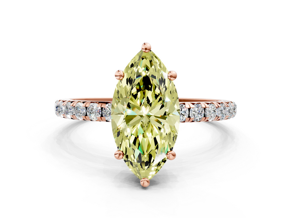 Rose gold Fancy Yellow Marquise  Cut Diamond Solitaire Ring with Micro Pave Band and Four Prong Setting
