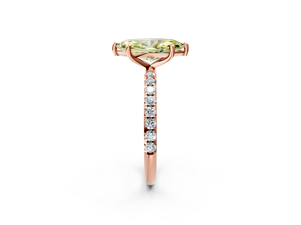 Rose gold Fancy Yellow Marquise  Cut Diamond Solitaire Ring with Micro Pave Band and Four Prong Setting