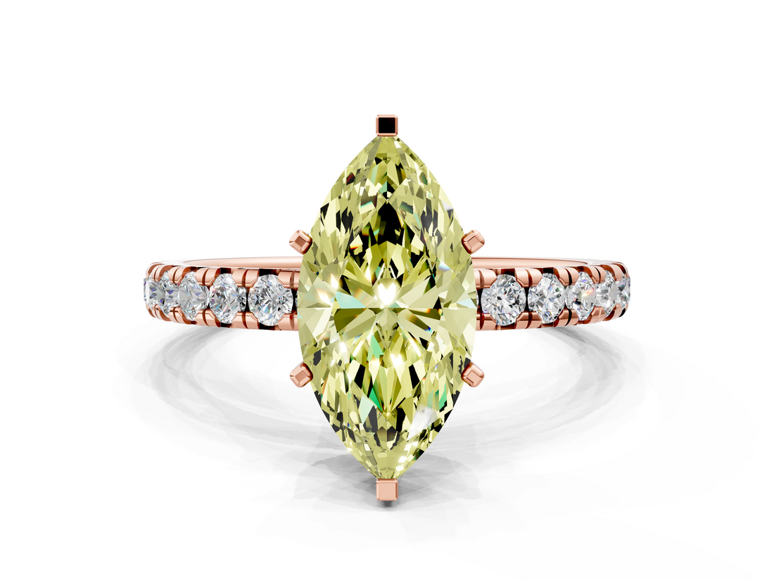 Rose gold Fancy Yellow Marquise  Cut Diamond Pavé Band with Four-Prong Setting