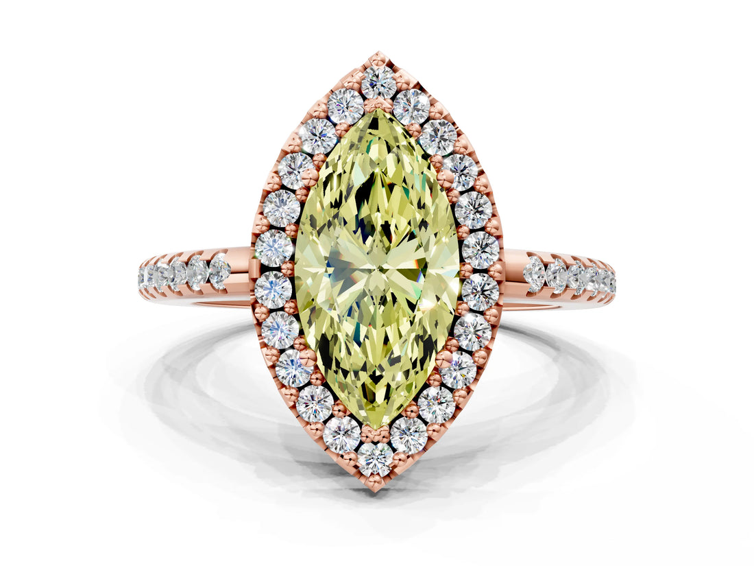 Rose gold Fancy Yellow Marquise Cut Diamond Pavé Halo Ring with Four-Prong Setting_17