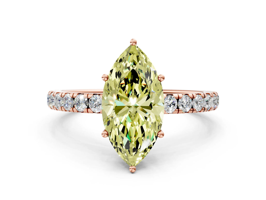 Rose gold Fancy Yellow Marquise Cut Diamond Pavé Solitaire Engagement Ring with Four-Prong Setting_17