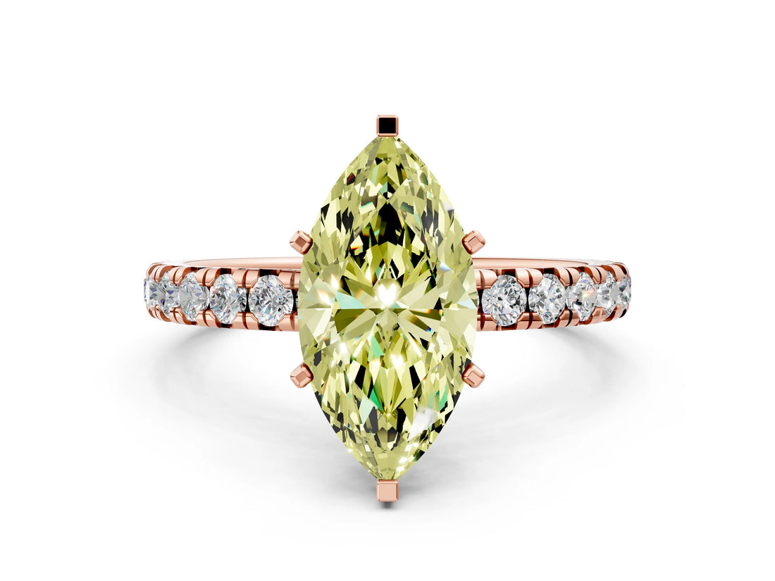 Rose gold Fancy Yellow Marquise Cut Diamond Pavé Solitaire Ring with Round Band and Prong Setting_12