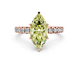 Rose gold Fancy Yellow Marquise Cut Diamond Pavé Solitaire Ring with Round Band and Prong Setting_12