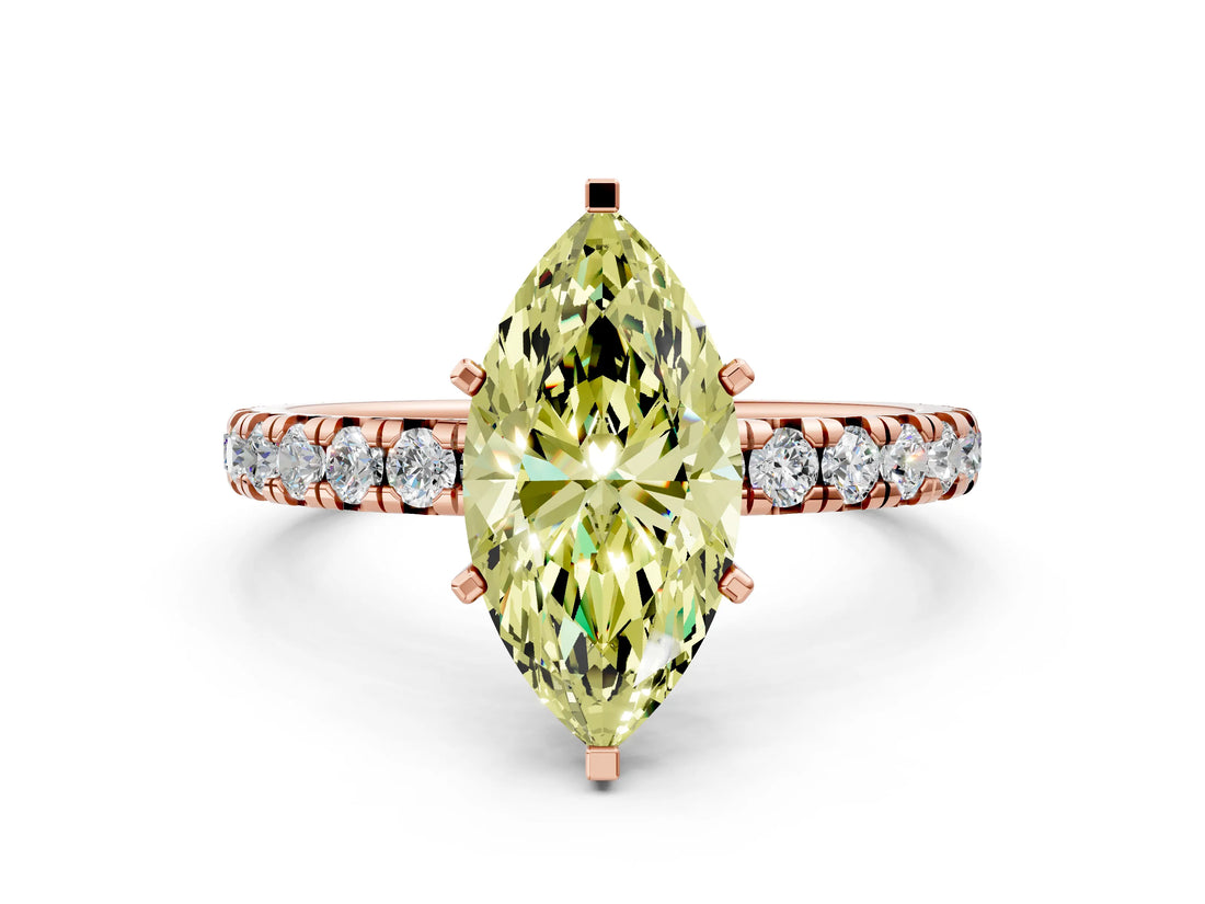 Rose gold Fancy Yellow Marquise Cut Diamond Pavé Solitaire Ring with Round Band and Prong Setting_24