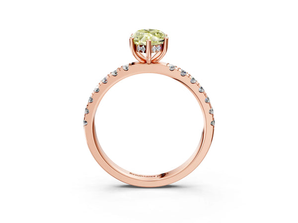 Rose gold Fancy Yellow Marquise Cut Diamond Pave Band Solitaire Ring with Round  and Prong Setting